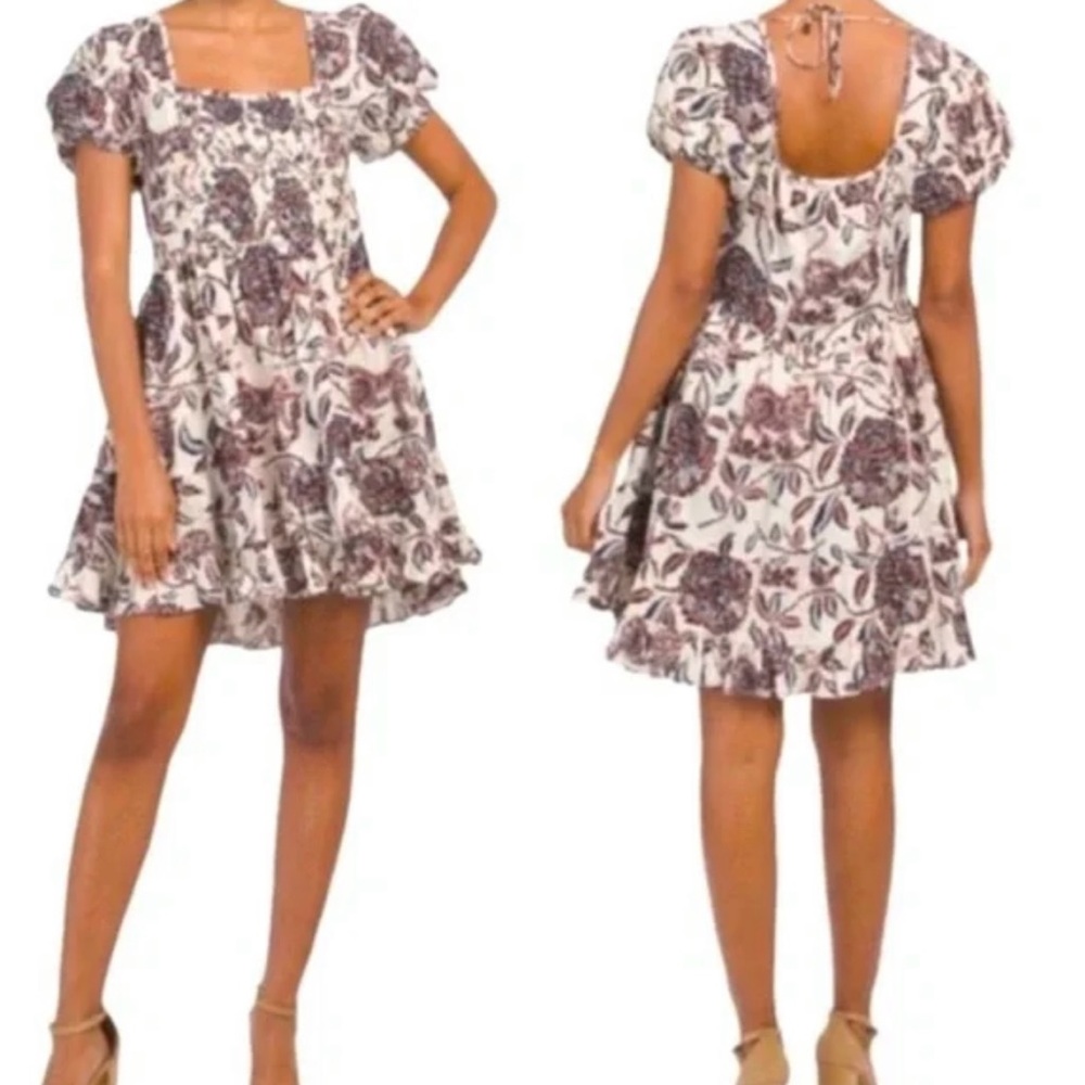 House of Harlow 1960 Ozzie Ivory Floral Print Puff Sleeve Mini Dress Size Medium - Picture 15 of 15